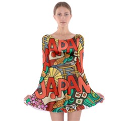 Earthquake And Tsunami Drawing Japan Illustration Long Sleeve Skater Dress