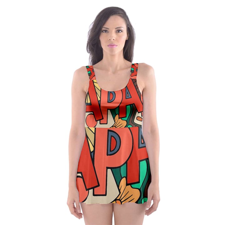 Earthquake And Tsunami Drawing Japan Illustration Skater Dress Swimsuit