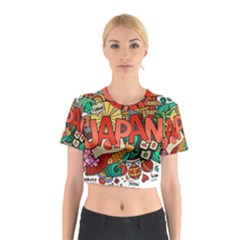 Earthquake And Tsunami Drawing Japan Illustration Cotton Crop Top