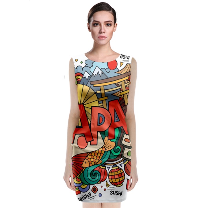 Earthquake And Tsunami Drawing Japan Illustration Classic Sleeveless Midi Dress