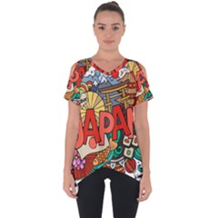 Earthquake And Tsunami Drawing Japan Illustration Cut Out Side Drop Tee