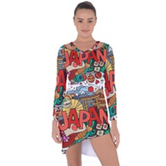 Earthquake And Tsunami Drawing Japan Illustration Asymmetric Cut-Out Shift Dress