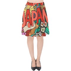 Earthquake And Tsunami Drawing Japan Illustration Velvet High Waist Skirt