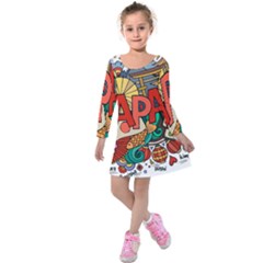 Earthquake And Tsunami Drawing Japan Illustration Kids  Long Sleeve Velvet Dress