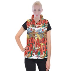 Earthquake And Tsunami Drawing Japan Illustration Women s Button Up Vest