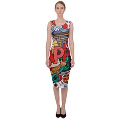 Earthquake And Tsunami Drawing Japan Illustration Sleeveless Pencil Dress