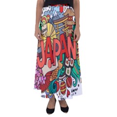 Earthquake And Tsunami Drawing Japan Illustration Flared Maxi Skirt