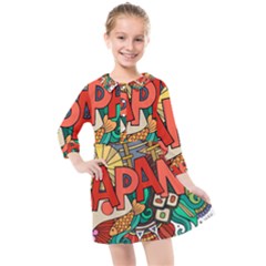 Earthquake And Tsunami Drawing Japan Illustration Kids  Quarter Sleeve Shirt Dress