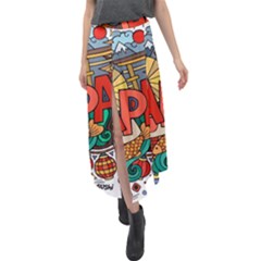 Earthquake And Tsunami Drawing Japan Illustration Velour Split Maxi Skirt