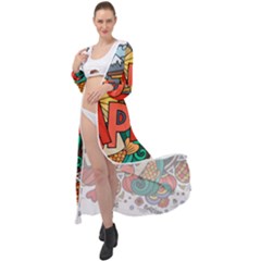 Earthquake And Tsunami Drawing Japan Illustration Maxi Chiffon Beach Wrap