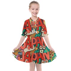 Earthquake And Tsunami Drawing Japan Illustration Kids  All Frills Chiffon Dress