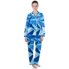 Triangles Abstract Blue Satin Long Sleeve Pyjamas Set by Vaneshart