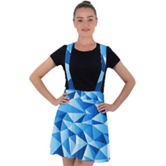 Triangles Abstract Blue Velvet Suspender Skater Skirt