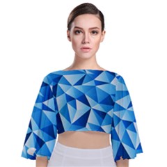 Triangles Abstract Blue Tie Back Butterfly Sleeve Chiffon Top by Vaneshart