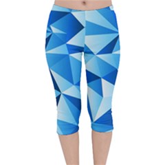 Triangles Abstract Blue Velvet Capri Leggings 