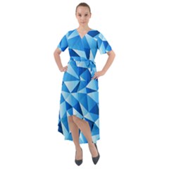 Triangles Abstract Blue Front Wrap High Low Dress