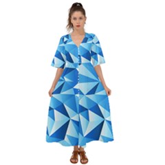 Triangles Abstract Blue Kimono Sleeve Boho Dress