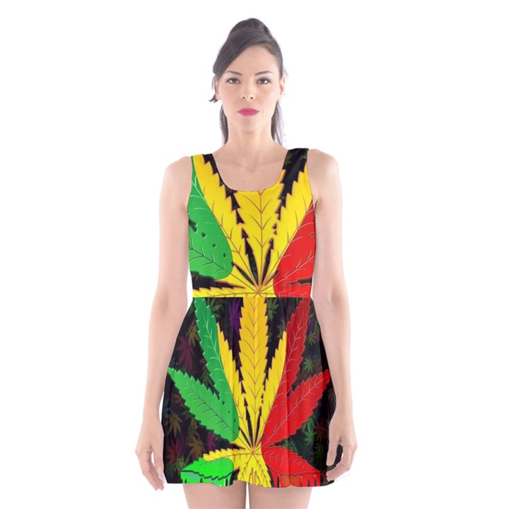 Cannabis Leaf Color Scoop Neck Skater Dress