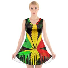 Cannabis Leaf Color V-neck Sleeveless Dress by Vaneshart