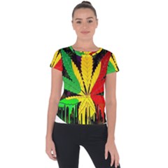 Cannabis Leaf Color Short Sleeve Sports Top  by Vaneshart