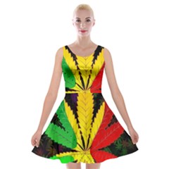 Cannabis Leaf Color Velvet Skater Dress by Vaneshart