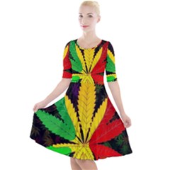 Cannabis Leaf Color Quarter Sleeve A-line Dress by Vaneshart