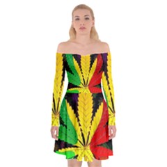 Cannabis Leaf Color Off Shoulder Skater Dress by Vaneshart