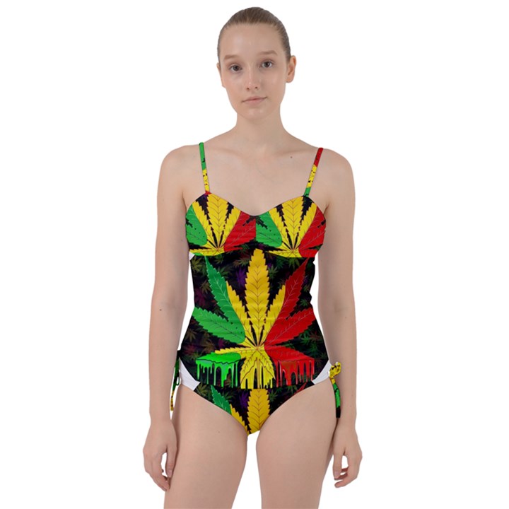 Cannabis Leaf Color Sweetheart Tankini Set