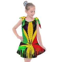 Cannabis Leaf Color Kids  Tie Up Tunic Dress by Vaneshart