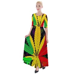 Cannabis Leaf Color Half Sleeves Maxi Dress