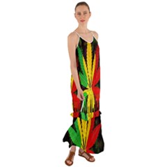 Cannabis Leaf Color Cami Maxi Ruffle Chiffon Dress