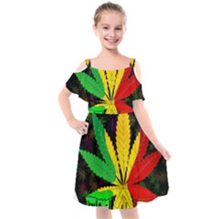 Cannabis Leaf Color Kids  Cut Out Shoulders Chiffon Dress by Vaneshart