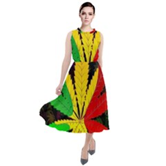 Cannabis Leaf Color Round Neck Boho Dress