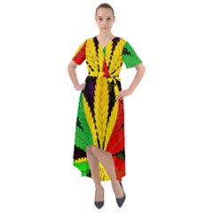 Cannabis Leaf Color Front Wrap High Low Dress