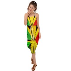 Cannabis Leaf Color Waist Tie Cover Up Chiffon Dress