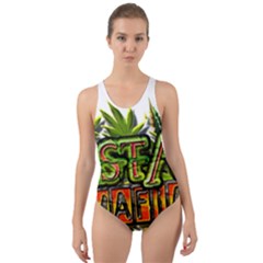 Cannabis Hemp Hashish Illegal Drug Trade Rasta Cut-out Back One Piece Swimsuit by Vaneshart