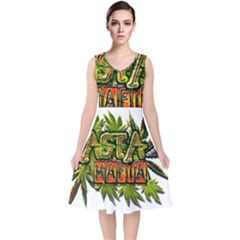 Cannabis Hemp Hashish Illegal Drug Trade Rasta V-neck Midi Sleeveless Dress  by Vaneshart