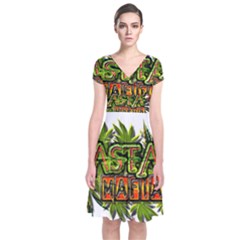 Cannabis Hemp Hashish Illegal Drug Trade Rasta Short Sleeve Front Wrap Dress by Vaneshart