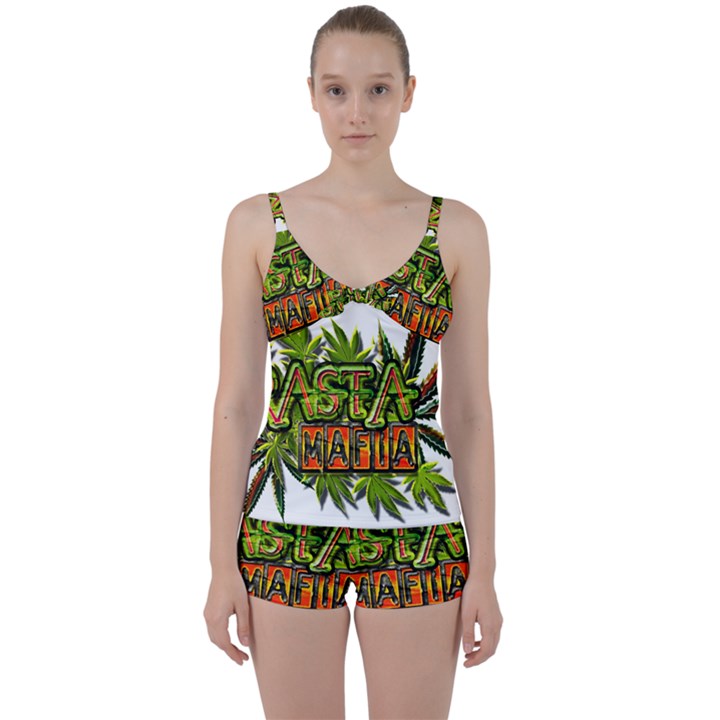 Cannabis Hemp Hashish Illegal Drug Trade Rasta Tie Front Two Piece Tankini