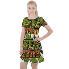 Cannabis Hemp Hashish Illegal Drug Trade Rasta Cap Sleeve Velour Dress  by Vaneshart