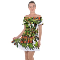 Cannabis Hemp Hashish Illegal Drug Trade Rasta Off Shoulder Velour Dress by Vaneshart