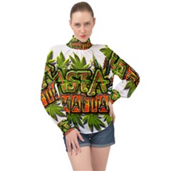 Cannabis Hemp Hashish Illegal Drug Trade Rasta High Neck Long Sleeve Chiffon Top by Vaneshart