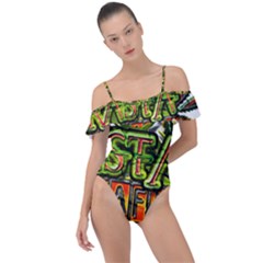 Cannabis Hemp Hashish Illegal Drug Trade Rasta Frill Detail One Piece Swimsuit