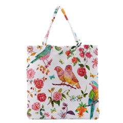 Watercolour Flowers Watercolor Painting Drawing Grocery Tote Bag by Vaneshart