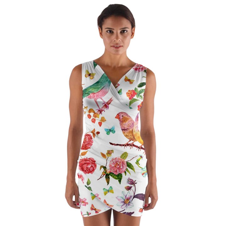 Watercolour Flowers Watercolor Painting Drawing Wrap Front Bodycon Dress