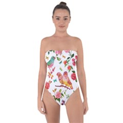 Watercolour Flowers Watercolor Painting Drawing Tie Back One Piece Swimsuit by Vaneshart