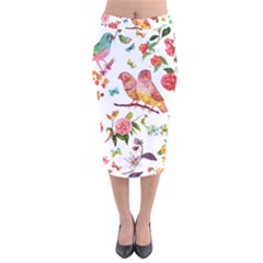 Watercolour Flowers Watercolor Painting Drawing Velvet Midi Pencil Skirt by Vaneshart