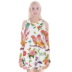 Watercolour Flowers Watercolor Painting Drawing Velvet Long Sleeve Shoulder Cutout Dress