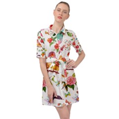 Watercolour Flowers Watercolor Painting Drawing Belted Shirt Dress