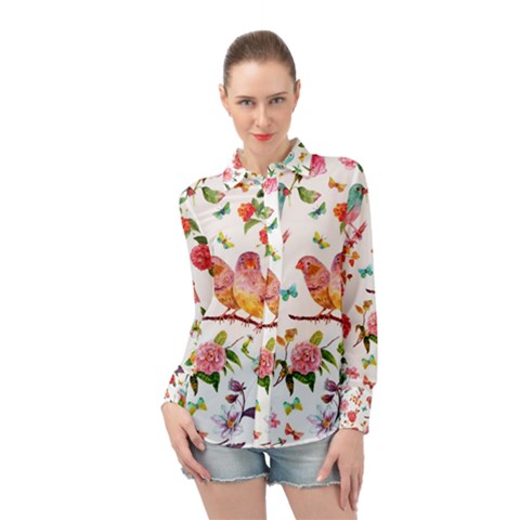 Watercolour Flowers Watercolor Painting Drawing Long Sleeve Chiffon Shirt by Vaneshart